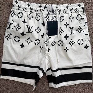 Louis Vuitton White & Black Monogram Swim Trunks